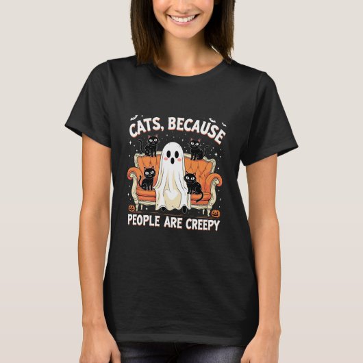 Katten Omdat Mensen Eng Grappig Halloween T-shirt (Voorkant)