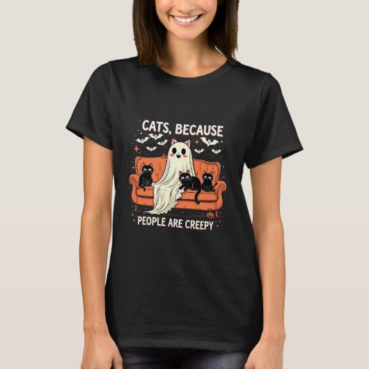 Katten Omdat Mensen Eng Grappig Halloween T-shirt (Voorkant)