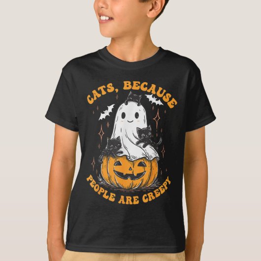Katten Omdat Mensen Eng Halloween Zwarte Kat T-shirt (Voorkant)