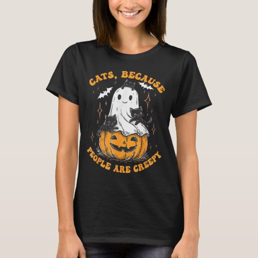 Katten Omdat Mensen Eng Halloween Zwarte Kat T-shirt (Voorkant)