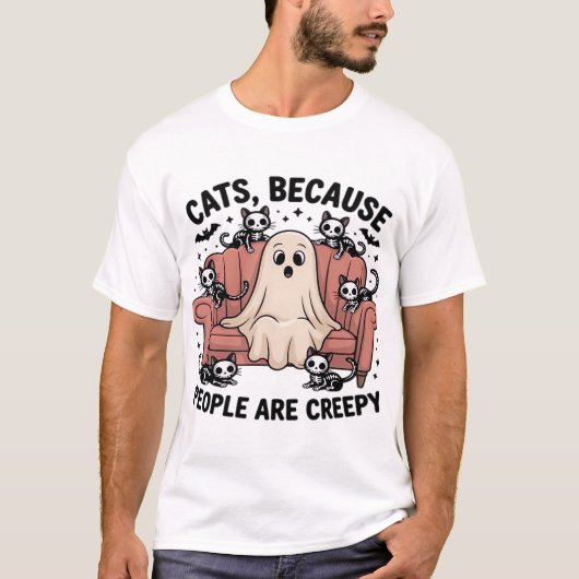 Katten Omdat Mensen Eng Zijn Grappige Spook Hallow T-shirt (Voorkant)