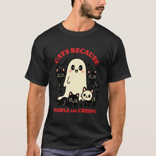 Katten Omdat Mensen Enge Grappige Spook Halloween T-shirt (Voorkant)