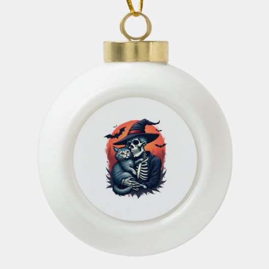 Katten Omdat Mensen Enge Halloween Skelet Keramische Bal Ornament (Voorkant)