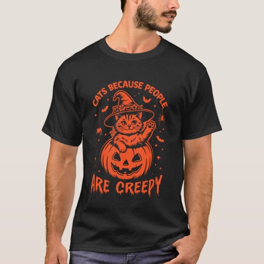 Katten Omdat Mensen Enge Kat Heks Halloween T-shirt (Voorkant)