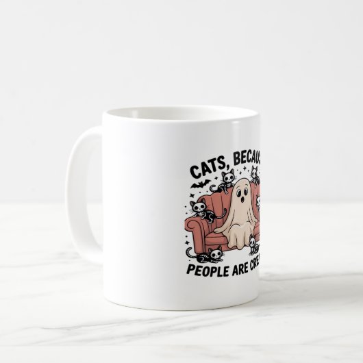 Katten omdat mensen griezelig grappige spookhallow koffiemok (Voorkant links)