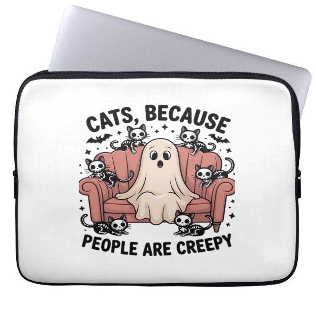 Katten omdat mensen griezelig grappige spookhallow laptop sleeve (Voorkant)