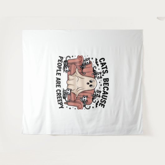 Katten omdat mensen griezelig grappige spookhallow wandkleed (Voorkant (horizontaal))