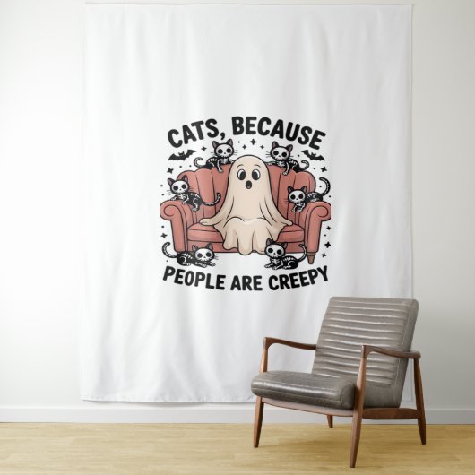 Katten omdat mensen griezelig grappige spookhallow wandkleed (In situ)