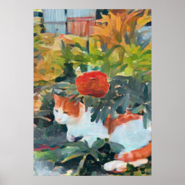 katten onder een bloeiende struik met I.E.G.-verst Poster