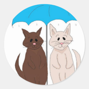 Katten Onder Een Paraplu Humoristisch Ronde Sticker