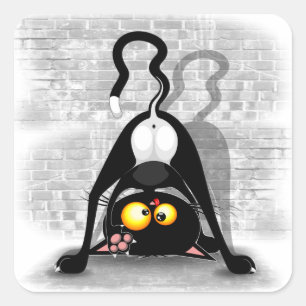 Katten Ondersteboven Grappige Cartoon Karakter Vierkante Sticker