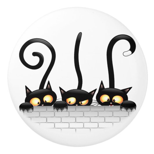 Katten Ondeugende, Speelse en Grappige Karakters Keramische Knop (Voorkant)