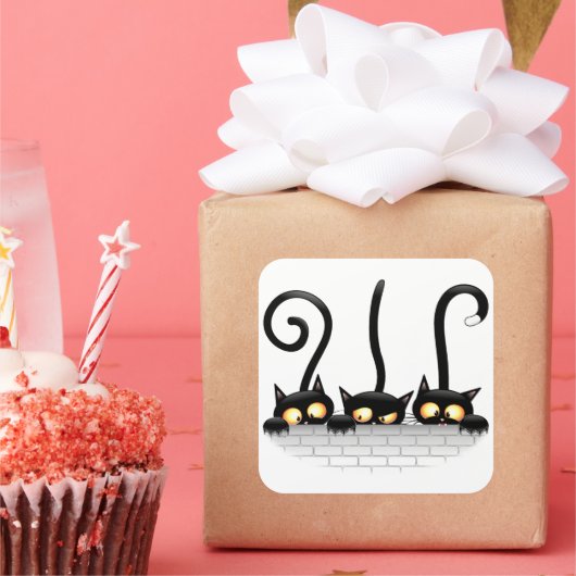 Katten Ondeugende, Speelse en Grappige Karakters Vierkante Sticker (Feest)