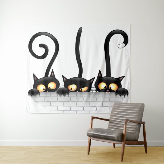 Katten Ondeugende, Speelse en Grappige Karakters Wandkleed (In Situ (horizontaal))