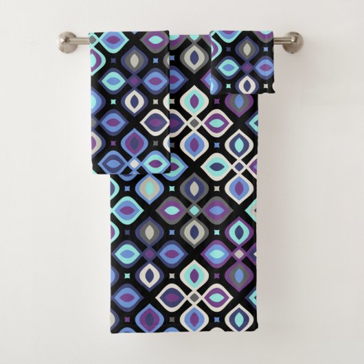 Katten-oog 70's geïnspireerde geometrische flora bad handdoek (Insitu)