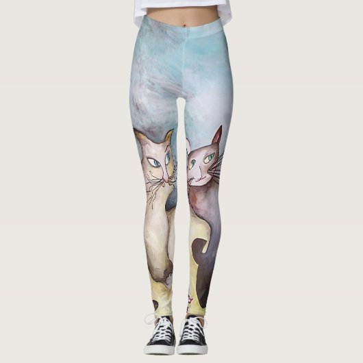 Katten, oorspronkelijke kunst, pastelkleuren, scha leggings (Voorkant)