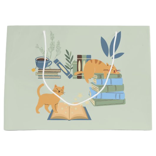 Katten op boeken groot cadeauzakje (Voorkant)