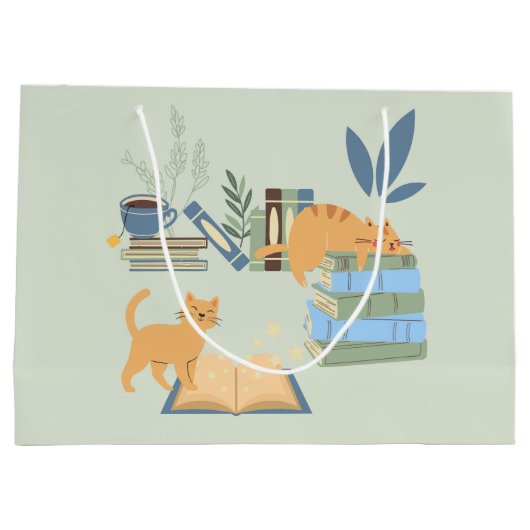 Katten op boeken groot cadeauzakje (Achterkant)