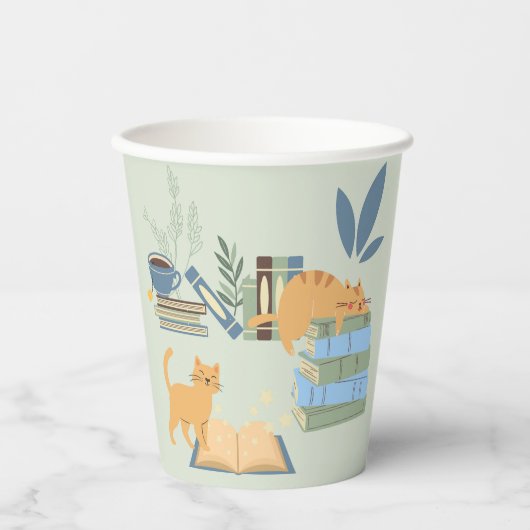 Katten op boeken papieren bekers (Voorkant)