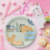 Katten op boeken papieren bordje (Feest)