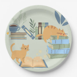 Katten op boeken papieren bordje