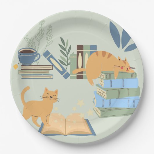 Katten op boeken papieren bordje (Voorkant)