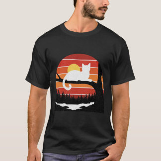 Katten op boomtak zonsondergang kunst in 70s 80s s t-shirt