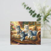 Katten op de bank - leuke scène in  look briefkaart (Staand voorkant)
