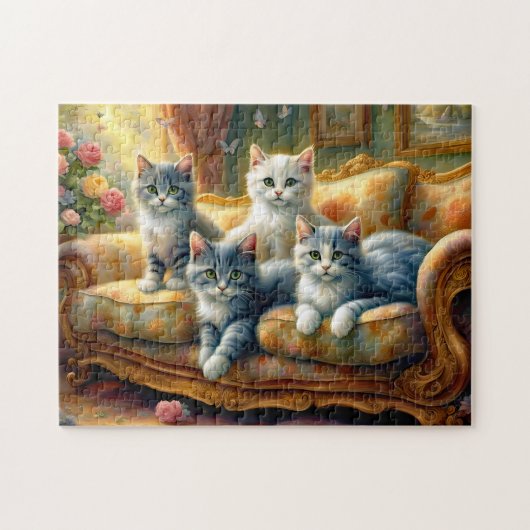 Katten op de bank - leuke scène in look legpuzzel (Horizontaal)