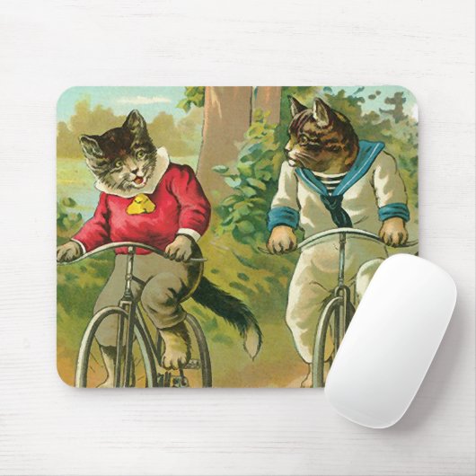  katten op de fiets muismat (Met muis)