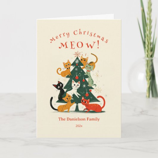 Katten op de kerstboom feestdagen kaart (Voorkant)