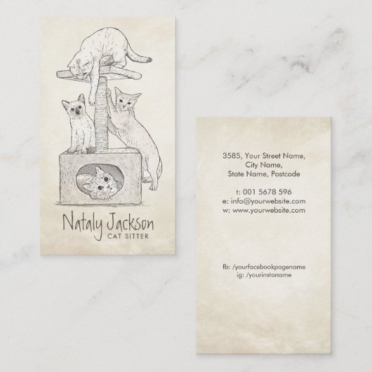 Katten op de krabpaal tekening visitekaartje (Voorkant / Achterkant)