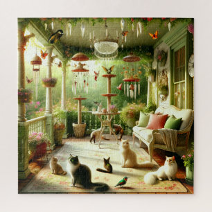 Katten op de zonovergoten veranda legpuzzel
