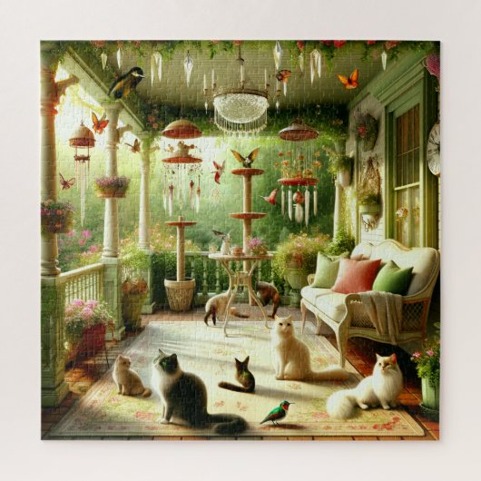 Katten op de zonovergoten veranda legpuzzel (Verticaal)