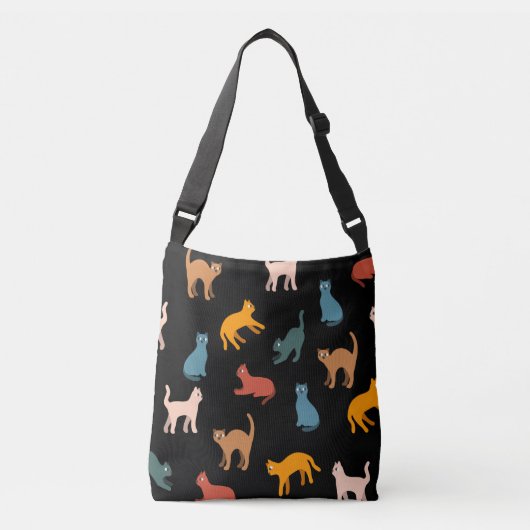Katten op de zwarte crossbody tas (Voorkant)
