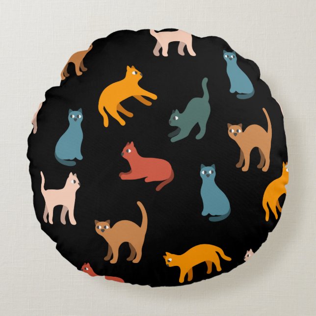 Katten op de zwarte rond kussen (Voorkant)