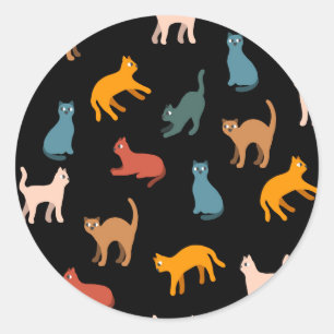 Katten op de zwarte ronde sticker