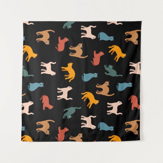 Katten op de zwarte wandkleed (Voorkant (horizontaal))