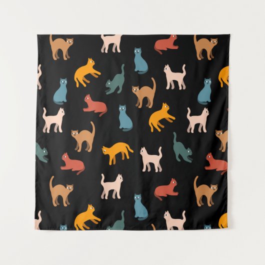 Katten op de zwarte wandkleed (Voorkant)