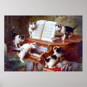 Katten op een  Antiek Poster van Piano