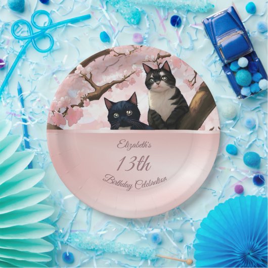 Katten op een Cherry Blossom Tree | Aangepaste ver Papieren Bordje (Feest)