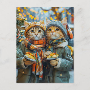 Katten op een Duitse kerstmarkt Feestdagenkaart
