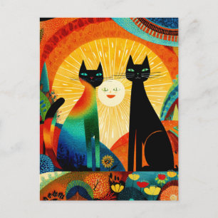Katten op een heldere en kleurrijke achtergrond, briefkaart