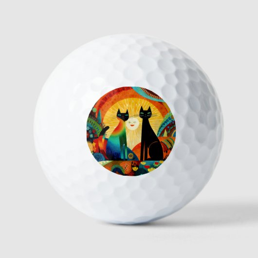 Katten op een heldere en kleurrijke achtergrond, golfballen (Voorkant)