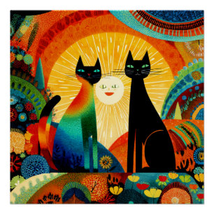 Katten op een heldere en kleurrijke achtergrond, perfect poster