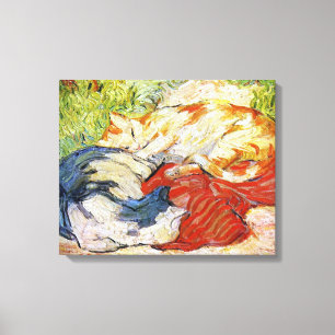 Katten op een rode doek, Franz Marc Canvas Afdruk