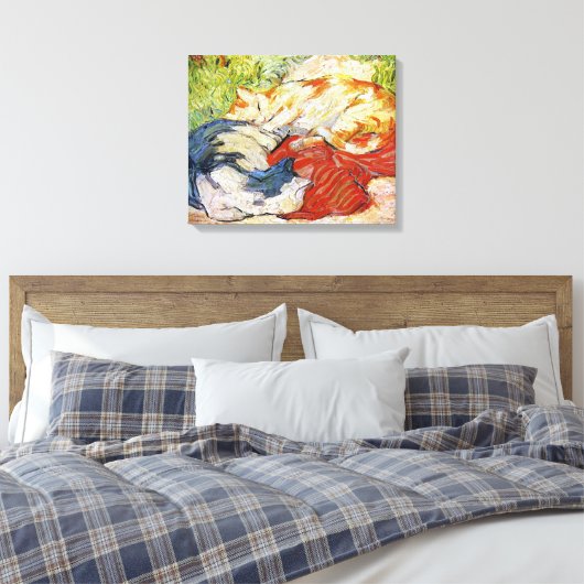 Katten op een rode doek, Franz Marc Canvas Afdruk (Insitu (Slaapkamer))