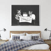  katten op een verjaardagsfeestje canvas afdruk (Insitu (Slaapkamer))