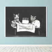  katten op een verjaardagsfeestje canvas afdruk (Insitu (Houten vloer))