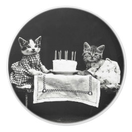  katten op een verjaardagsfeestje keramische knop